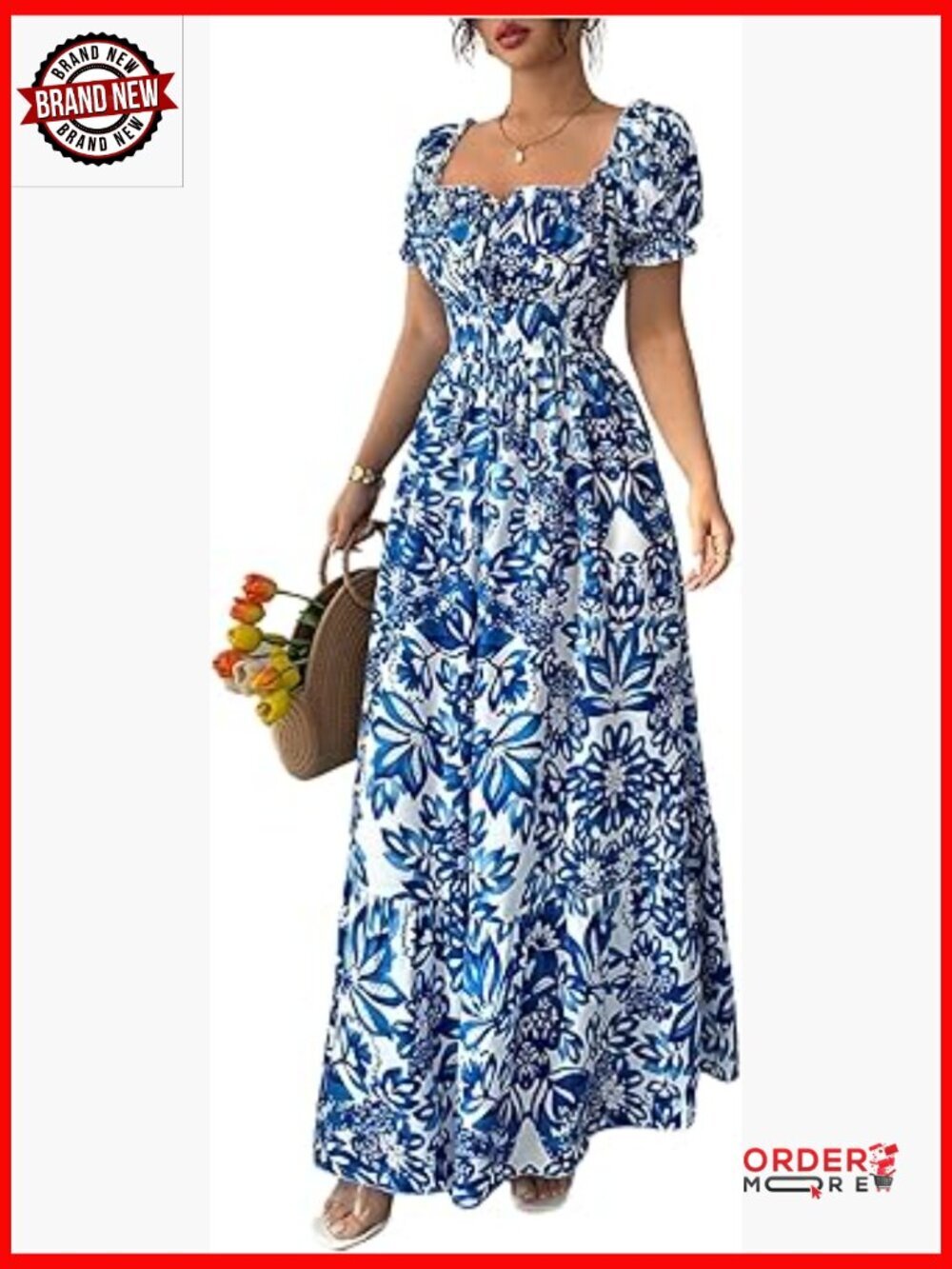 Floral Puff Sleeve Milkmaid Dress Boho A-Line Maxi